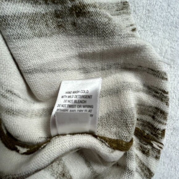 Garnet Hill Womens Silk Cotton Abstract Knit Sweater Large Olive White Pullover - Picture 5 of 9